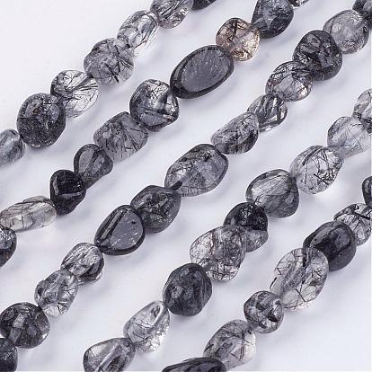 Naturel noir quartz rutile brins de perles, pierre tombée, nuggets