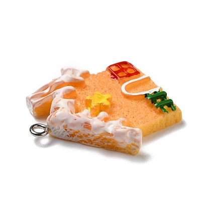 Opaque Resin Pendants, with Platinum Tone Iron Loops, Imitation Gingerbread, Christmas Theme, House