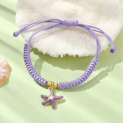 Браслеты-подвески из сплава с эмалью в форме морской звезды, регулируемые вощеные браслеты из плетеного полиэстера, для женщин