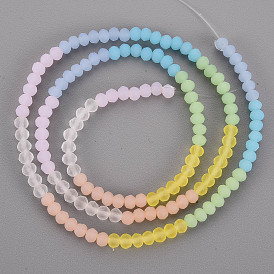 7 Colors Frosted Glass Beads Strands, Segmented Multi-color Beads, Faceted Rondelle