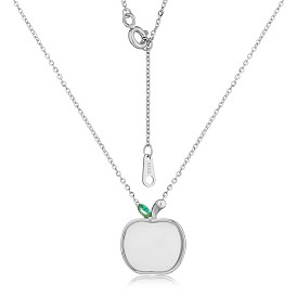 Natural Hetian White Jade Apple Pendant Necklace, 925 Sterling Silver Jewelry for Women
