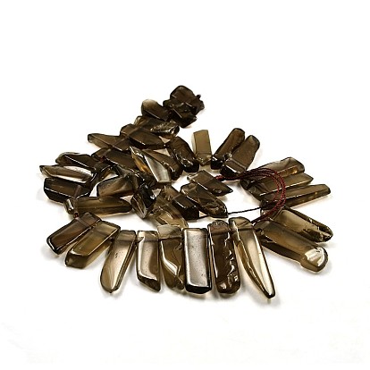 Irregular Strip Natural Smoky Quartz Graduated Beads Strands, 23~62x10~12x4~6mm, Hole: 2mm, about 38pcs/strand, 15.3 inch