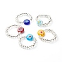 Sunflower Handmade Millefiori Glass Beads Finger Ring for Kid Teen Girl Women, Transparent Glass Seed Beads Ring