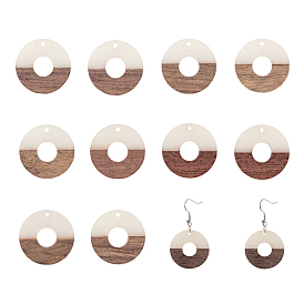 Pendentifs en résine et bois ornaland, disque de donut / pi