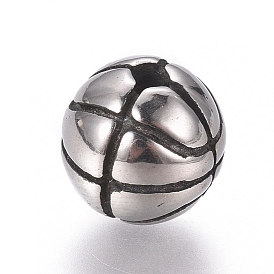 316 Surgical Stainless Steel Beads, Polished, Round, Basketball