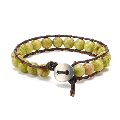 Natural Mixed Agate Beaded Bracelet, Energy Round Beads Leather Wrap Bracelet for Girl Women