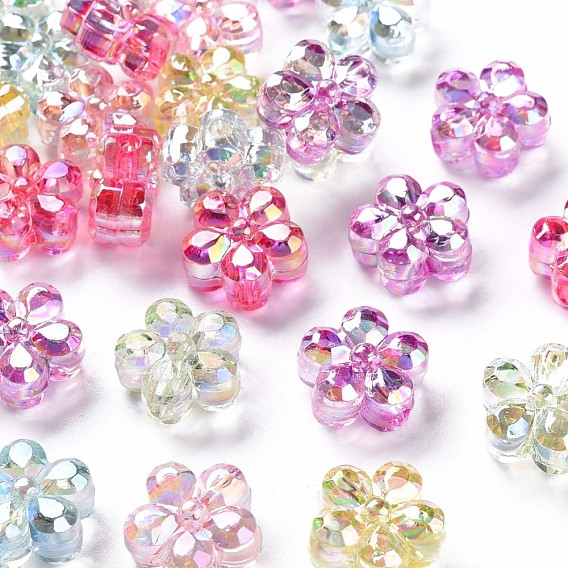 Perles acryliques transparentes, couleur ab , facette, fleur