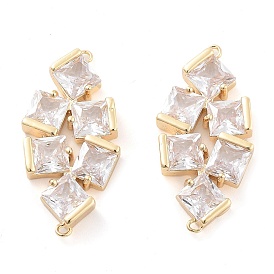 Brass Pave Clear Glass Connector Charms, Leaf Links