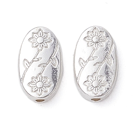 Alloy Beads, Long-Lasting Plated, Oval with Flower
