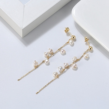 Natural Pearl Ear Studs, Tassel Dangle Earrings for Women, with 925 Sterling Silver Findings and S925 Stamp, Nuggets