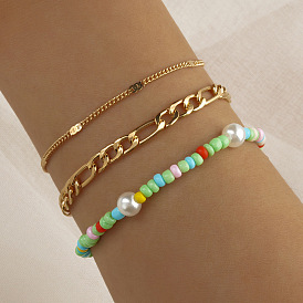 Bracelet élastique en perles serti de fines chaînes et de perles (en pièces) pour femme