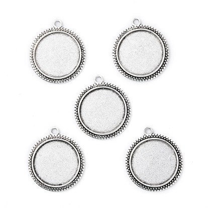 Tibetan Style Alloy Flat Round Pendant Cabochon Settings, Cadmium Free & Lead Free, Tray: 20mm, 29x25.5x2mm, Hole: 1.5mm, about 313pcs/1000g