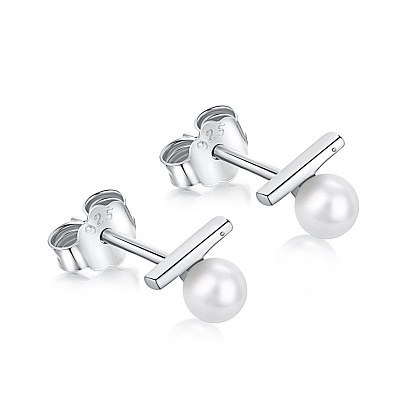 925 aretes de perlas de plata esterlina para mujer, con sello s925, redondo y barra