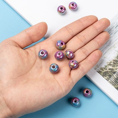 Perles européennes en porcelaine faites à la main , Perles avec un grand trou   , nacré, rondelle, 12x9mm, Trou: 4mm