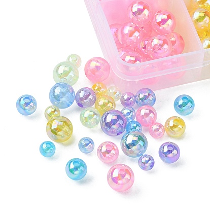 18 style perles acryliques irisées arc-en-ciel transparentes plaquées, ronde
