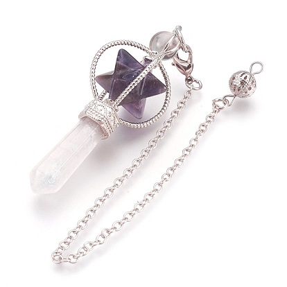 Natural Gemstone Dowsing Pendulums, with Platinum Tone Brass Findings, Merkaba Star