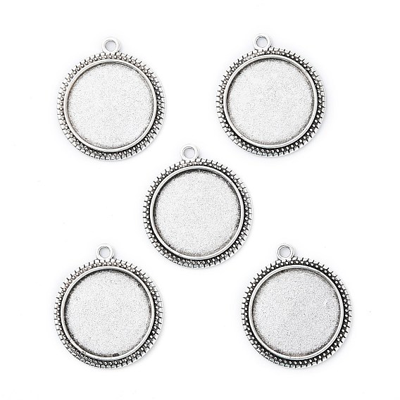 Tibetan Style Alloy Flat Round Pendant Cabochon Settings, Cadmium Free & Lead Free, Tray: 20mm, 29x25.5x2mm, Hole: 1.5mm, about 313pcs/1000g