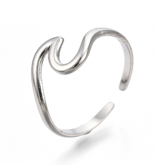 304 Stainless Steel Sea Wave Cuff Rings, Open Rings for Women Girls