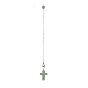 Natural Gemstone Cross Dowsing Pendulums, with 304 Stainless Steel Cable Chains, Brass Hollow Ball