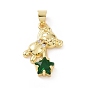Brass Micro Pave Cubic Zirconia Pendants, Bear with Star Charm, Golden