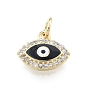 Brass Micro Pave Clear Cubic Zirconia Charms, with Enamel and Jump Rings, Golden, Evil Eye