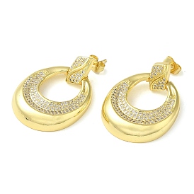 Twist Donut Clear Cubic Zirconia Stud Dangle Earrings, Brass Earrings for Women