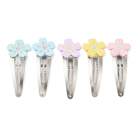 Polyester Embroidered Flower Snap Hair Clips, with Iron Clips, Hair Accessories for Girl