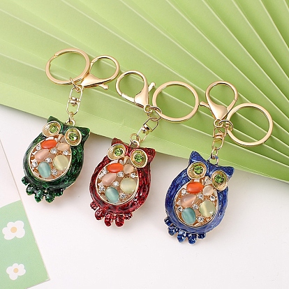 Zinc Alloy Keychain, with Rhinestone, Owl