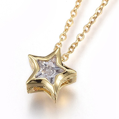 304 ожерелья с кулонами из латуни из нержавеющей стали с кубическим цирконием, цирконий, звезда