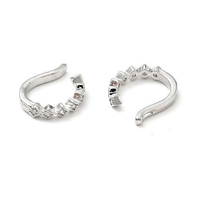 Clear Cubic Zirconia Rhombus Cuff Earrings, Brass Jewelry for Non-pierced Ears, Cadmium Free & Lead Free