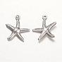 316 Surgical Stainless Steel Pendants, Starfish/Sea Stars, 18.5x15x2mm, Hole: 1mm