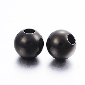 304 Stainless Steel European Beads, Large Hole Beads, Round