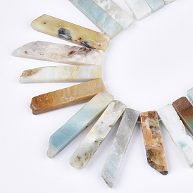 Natural Flower Amazonite Beads Strands, Top Drilled Beads, Graduated Rectangle