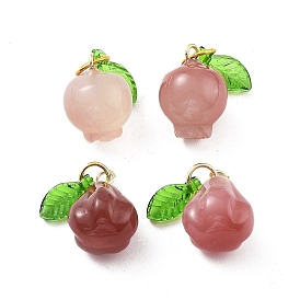 Natural Agate Pendants, Pomegranate/Fu Melon Charms with Leaf, Golden