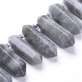 Natural Labradorite Beads Strands, Top Drilled Beads, with Glass Beads, Faceted, Double Terminated Point