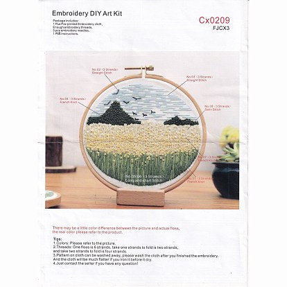 DIY Flower and Mountain Embroidery Kit, Including Imitation Bamboo Frame, Iron Pins, Cloth, Colorful Threads
