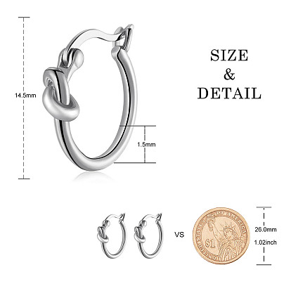 Pendientes de aro de plata de ley shegrace 925, anillo con nudo