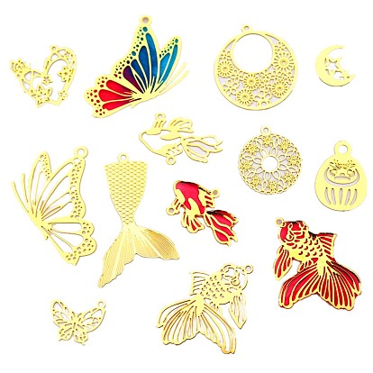 Brass Open Back Bezel Pendants, For DIY UV Resin, Epoxy Resin, Pressed Flower Jewelry, Butterfly