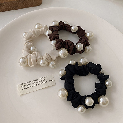 Cloth Elastic Hair Accessories, with ABS Imitation Pearl Bead, for Girls or Women, Scrunchie/Scrunchy Hair Ties