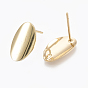 Brass Stud Earring Findings, with Loop, Real 18K Gold Plated, Oval