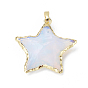 Opalite Pendants, with Brass Snap on Bails, Edge Metal Color Plated, Star