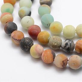 Frosted Natural Flower Amazonite Bead Strands, Round