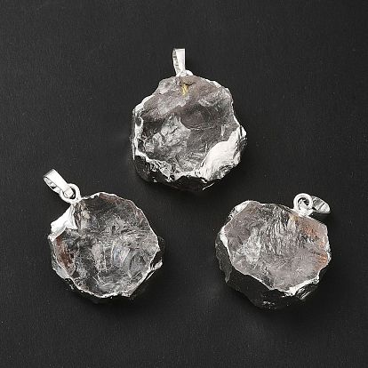 Pendeloques de cristal de quartz naturel, pendentifs en cristal de roche, charmes de fleurs, avec crémaillère en laiton