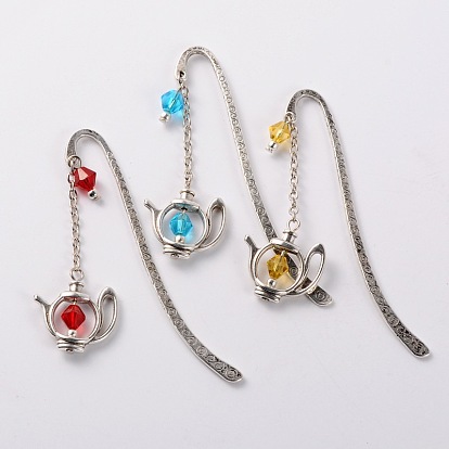 Tibetan Style Bookmarks/Hairpins, with Tibetan Style Kettle Glass Beads Findings, Antique Silver, 84x13x2mm