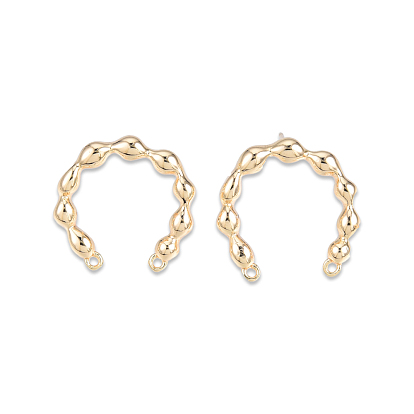 Brass Stud Earring Findings, with Horizontal Loop, Cadmium Free & Nickel Free & Lead Free, Ring