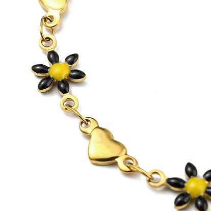 Браслет-цепочка с эмалированными цветами и сердечками, золотой браслет с вакуумным покрытием 201 из нержавеющей стали