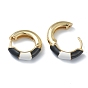 Two Tone Brass Enamel Huggie Hoop Earrings, Ring, Golden