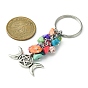 Alloy Keychain, with Synthetic Turquoise Beads and Iron Keychain Ring, Butterfly/Tortoise/Tree of Life/Moon