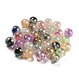 Transparent Acrylic Beads, with Gradient Color, Gold Foil Inside, Round