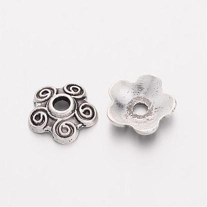 Tibetan Style Bead Caps, Lead Free & Cadmium Free, Flower, 5-Petal, 10x4mm, Hole: 1mm